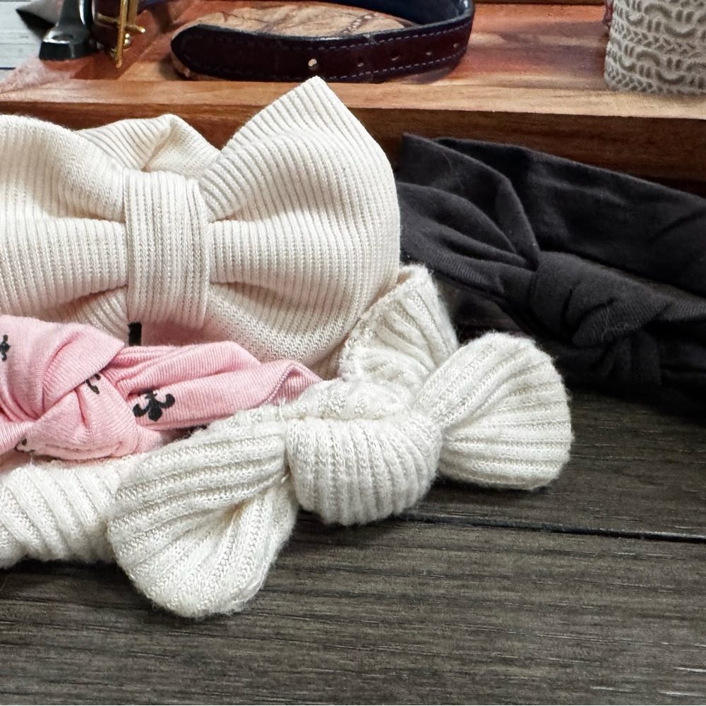 Cozy Knit Bow Headband Set - Cream, Pink, and Black